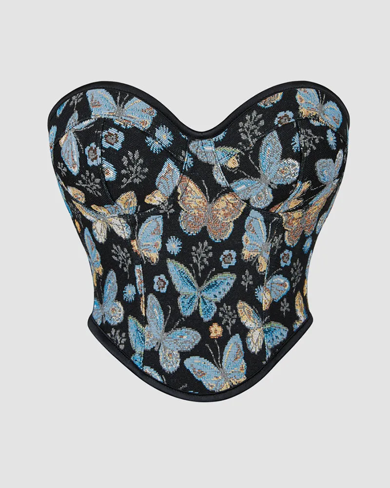1950s 10 Boned Cotton Butterfly Pattern Corset sold by Avid Love