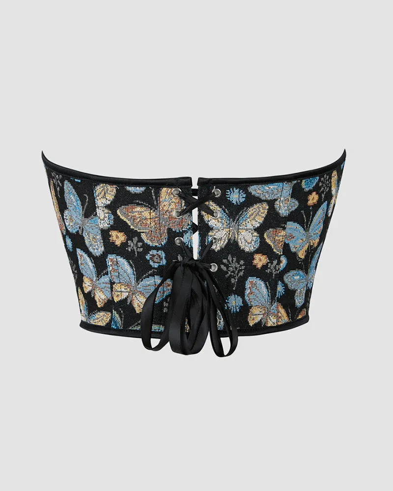 1950s 10 Boned Cotton Butterfly Pattern Corset sold by Avid Love product image thumbnail 3