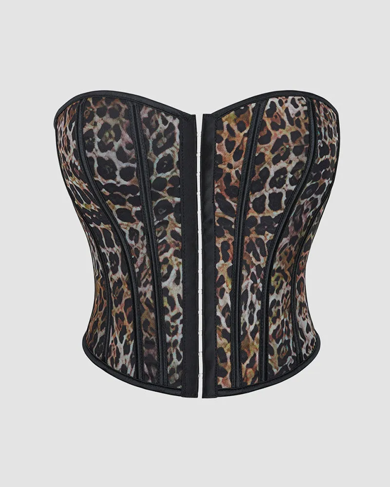1960s 14 Boned Cotton Leopard Single Breasted Corset sold by Avid Love product image thumbnail 4