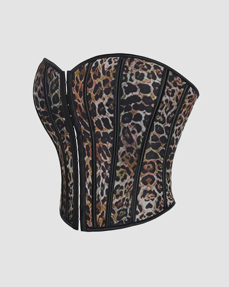 1960s 14 Boned Cotton Leopard Single Breasted Corset sold by Avid Love product image thumbnail 5