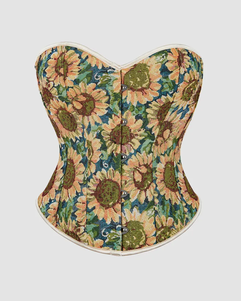 1930s 12 Boned Cotton Sunflower Corset sold by Avid Love