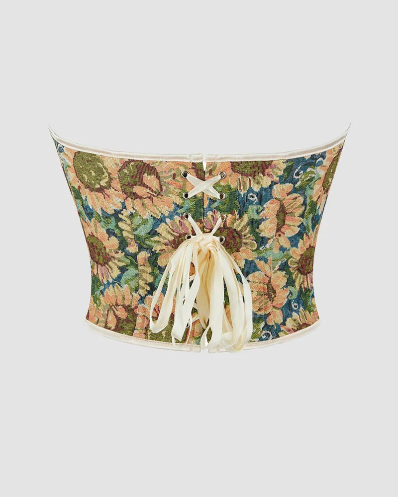 1930s 12 Boned Cotton Sunflower Corset sold by Avid Love product image thumbnail 3