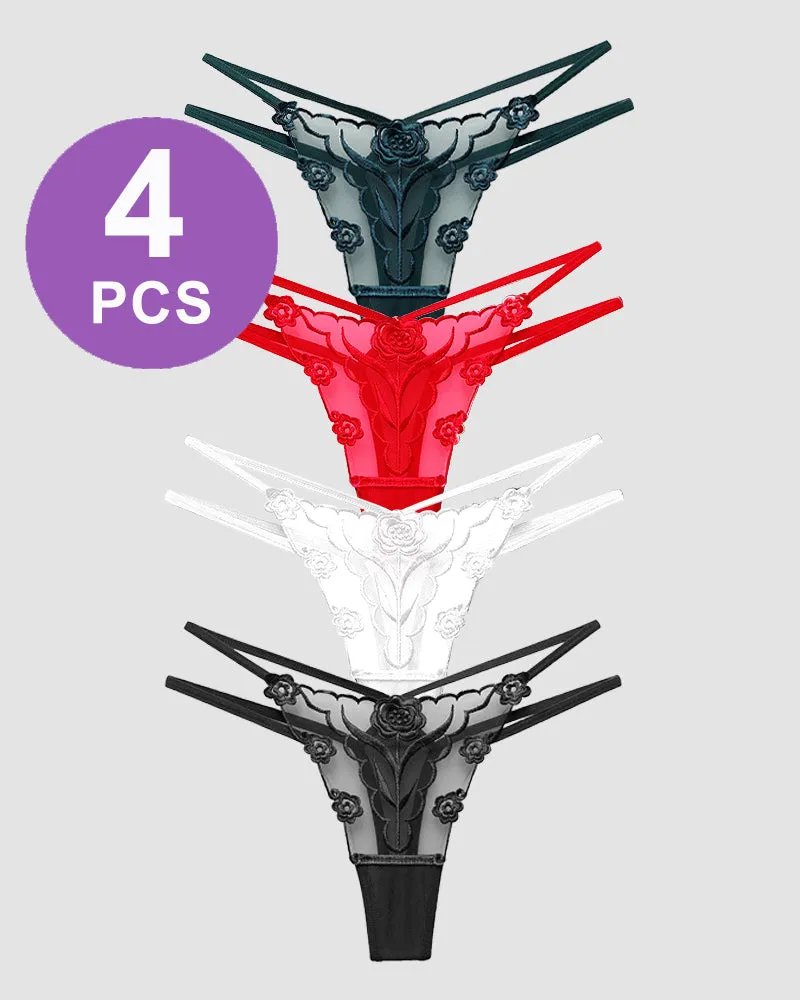 Rose Embroidery Thong Mesh Panties sold by Avid Love product image thumbnail 4