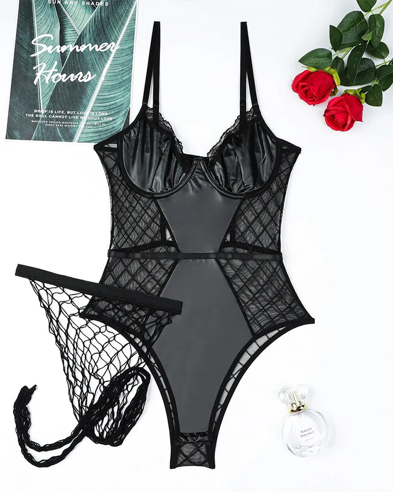 Mesh Leather Lace Camisole Bodysuit sold by Avid Love product image thumbnail 5