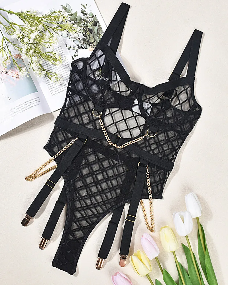 ⚡Flash Sale-【S/2XL】Mesh Chain Garter Bodysuit sold by Avid Love product image thumbnail 3