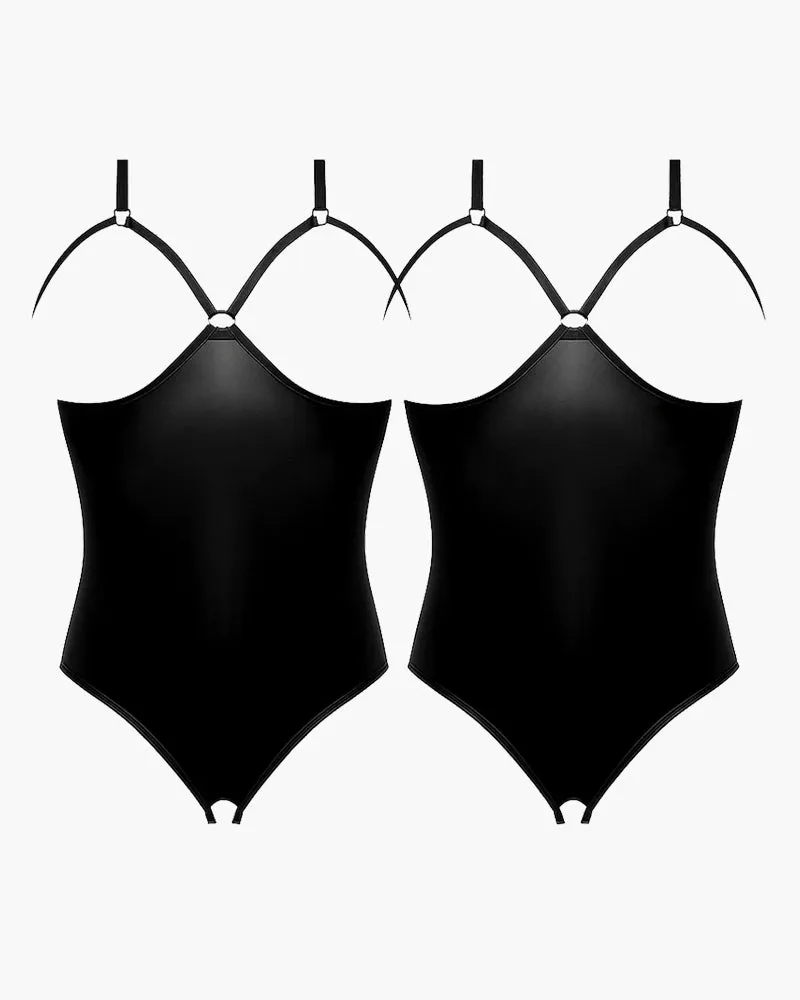 Leather PU Crotchless and Cupless Teddy sold by Avid Love product image thumbnail 5