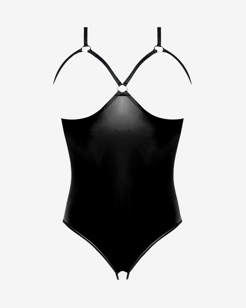 Leather PU Crotchless and Cupless Teddy sold by Avid Love product image thumbnail 4