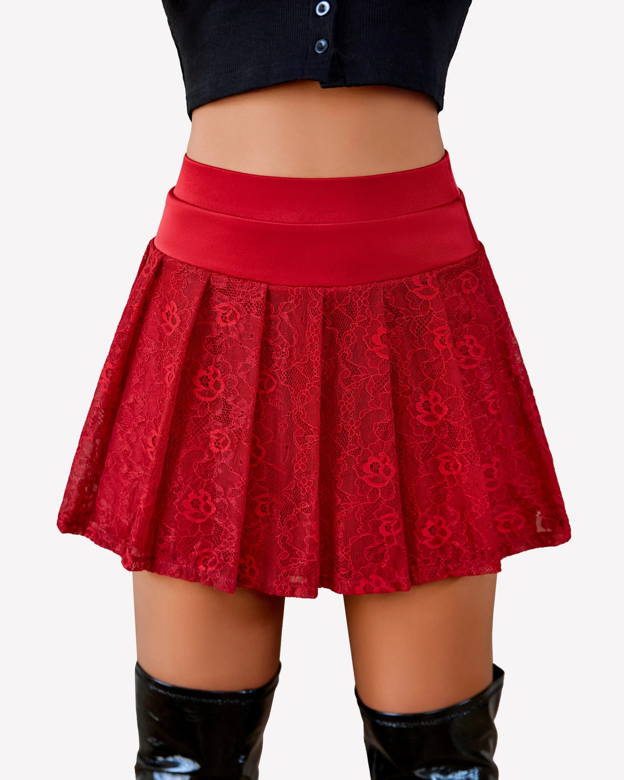 Pleated Skater Skirt Lace Flared Mini Skirts sold by Avid Love