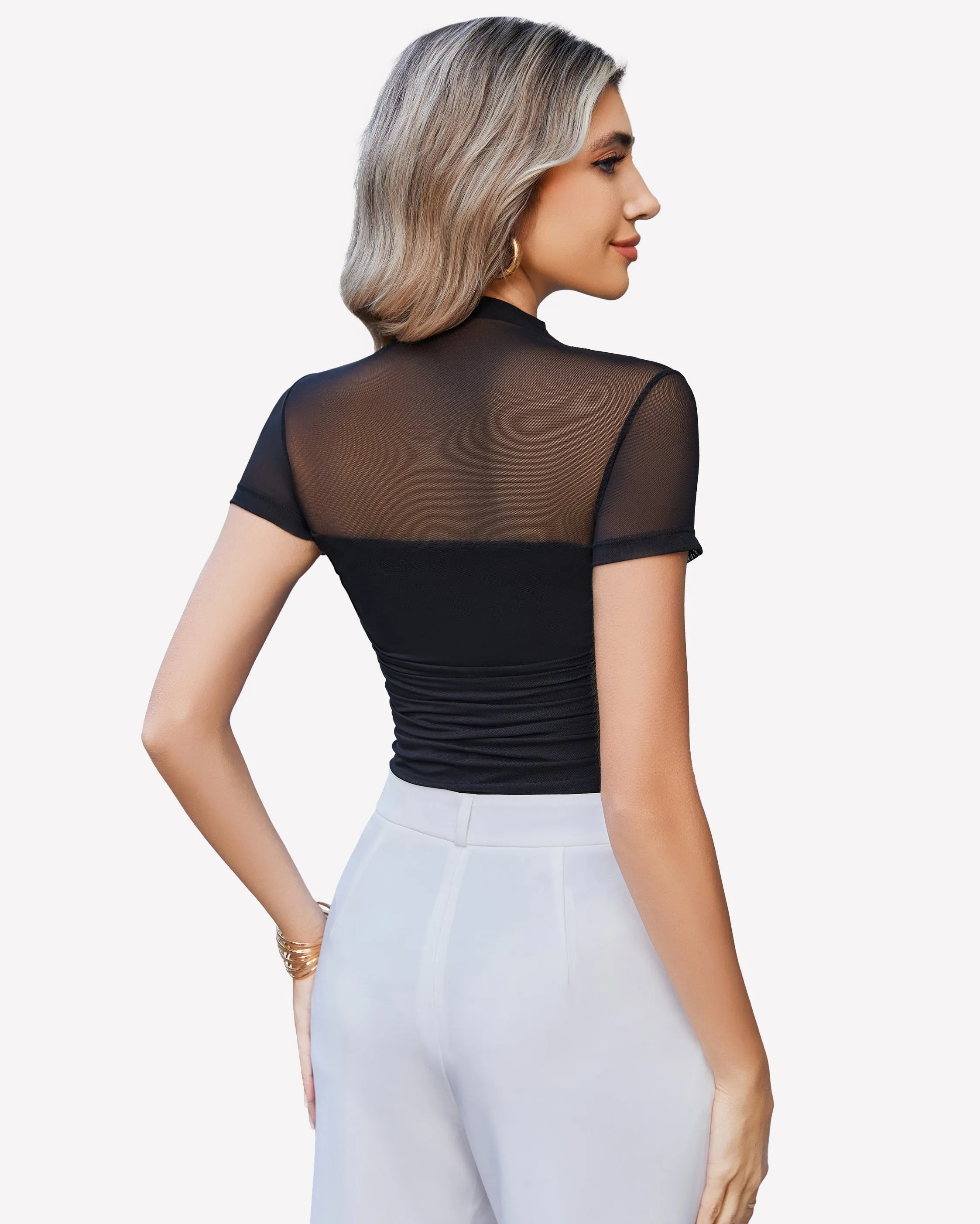 Short Sleeve Bodysuit Turtle Neck Mesh Tops sold by Avid Love product image thumbnail 5