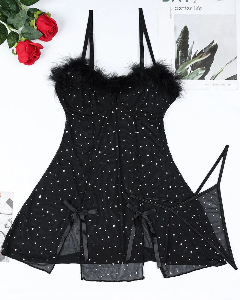 Diamond See-Through Elastic Slit Dress Set sold by Avid Love product image thumbnail 4