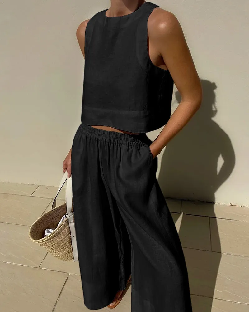 Crop Tops Wide Leg Pants Set sold by Avid Love product image thumbnail 2
