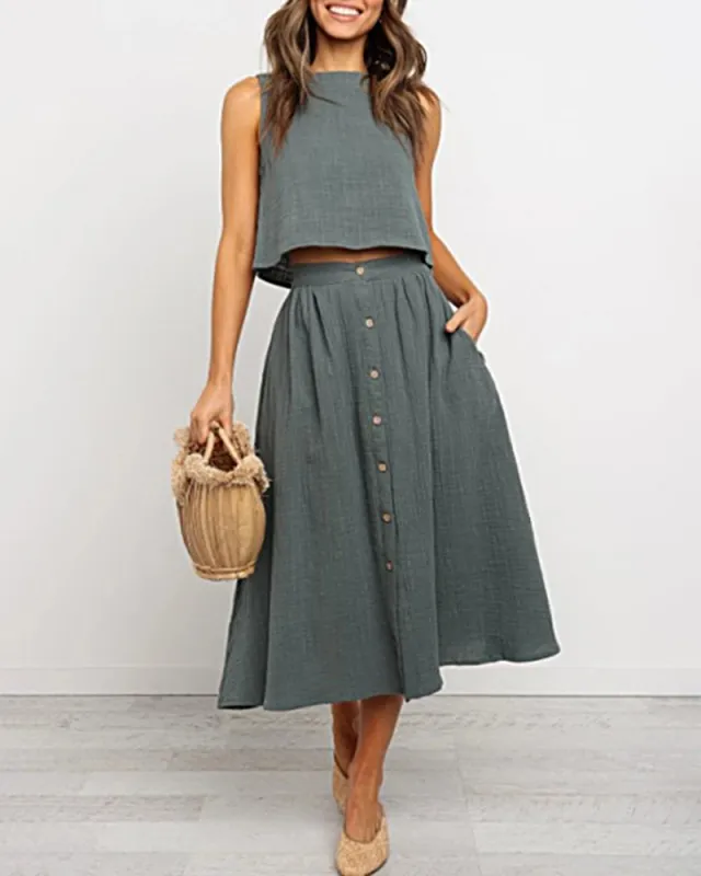 Short Vest Midi Skirt Set made by zeagoo