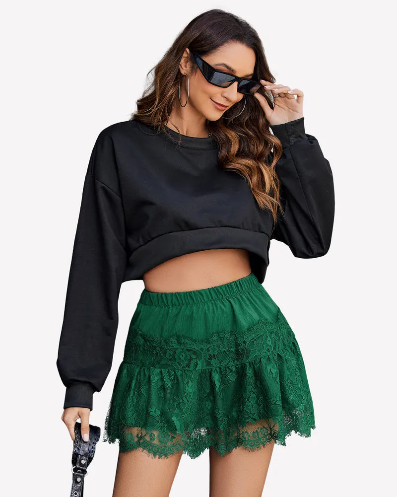 Short Skirts Y2K Lace Trim Contrast Skirt sold by Avid Love product image thumbnail 4