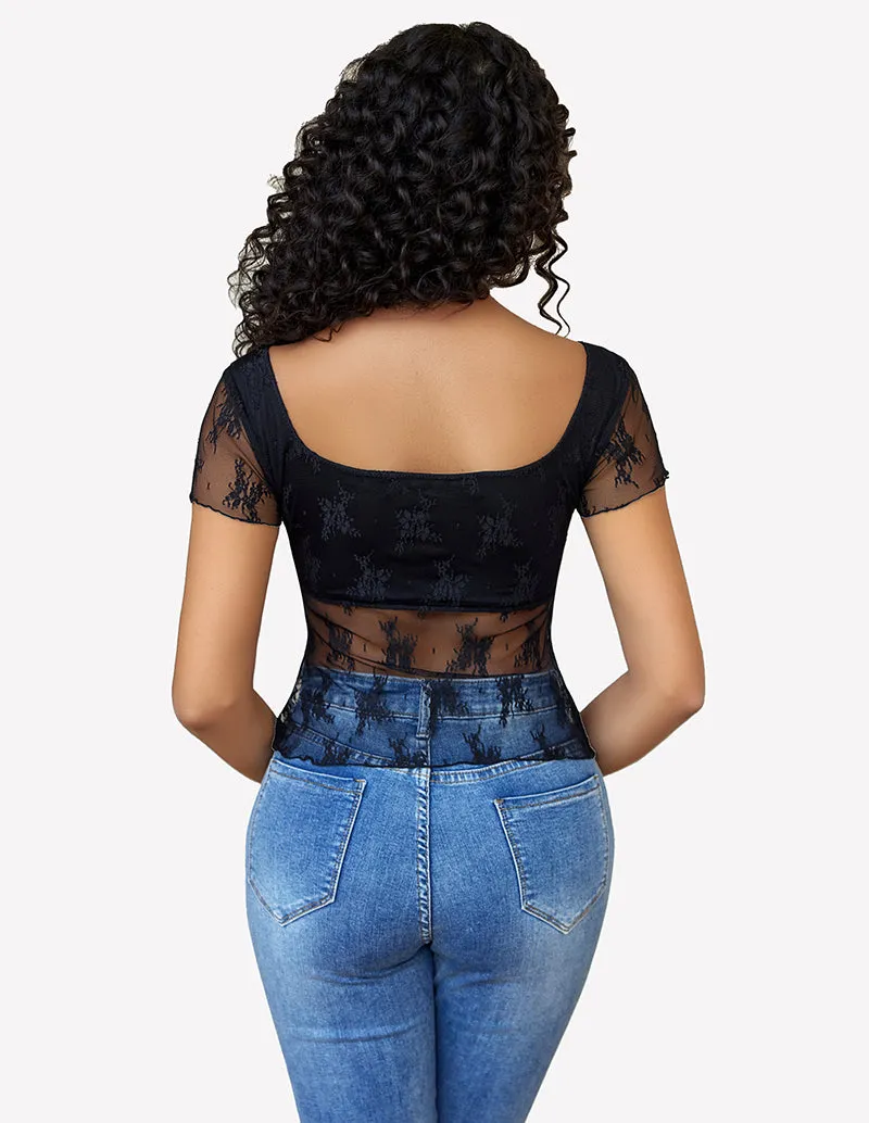 Lace Mesh Short Sleeve Floral Shirt sold by Avid Love product image thumbnail 2