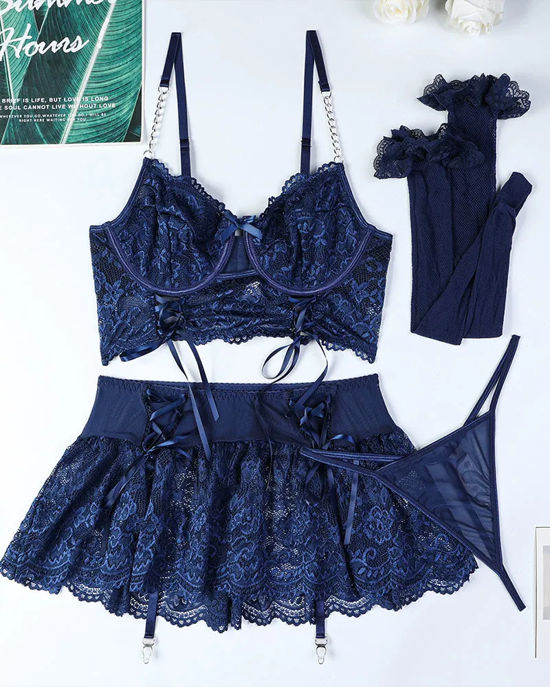 Chain Lace Tie Skirt Set With Stockings sold by Avid Love product image thumbnail 5