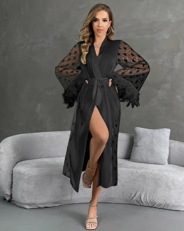 Heart Feather Sleeves Nightgown With Belt sold by Avid Love