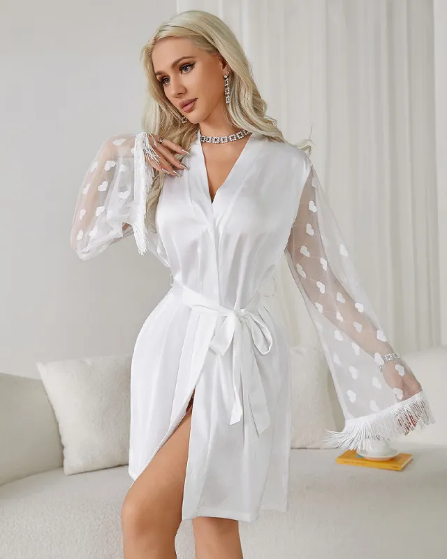 Sheer Heart Lace Satin Robe With Belt sold by Avid Love