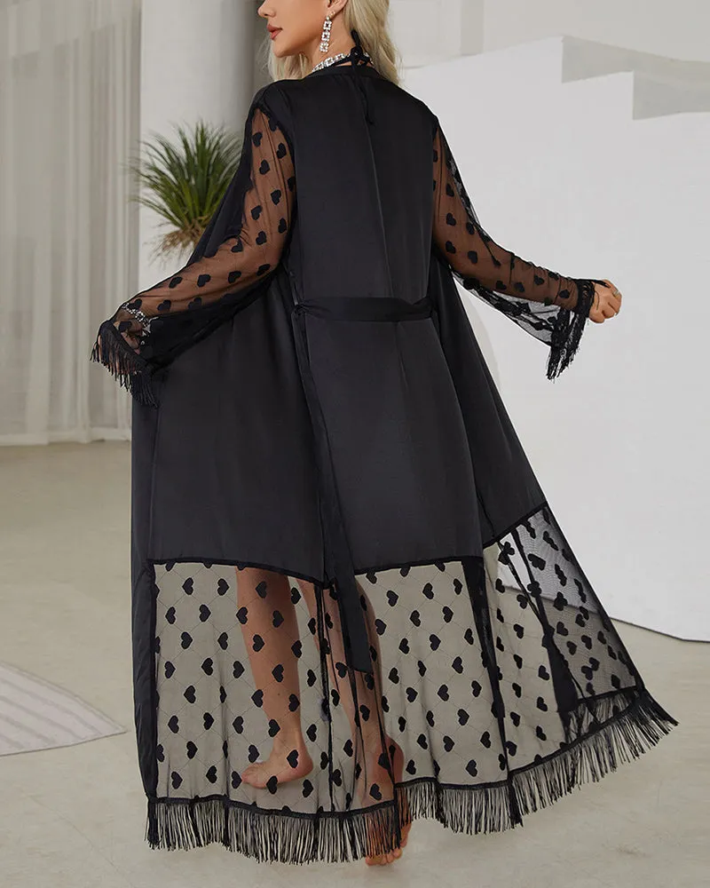 Sheer Heart Lace Satin Nightgown With Belt sold by Avid Love product image thumbnail 2