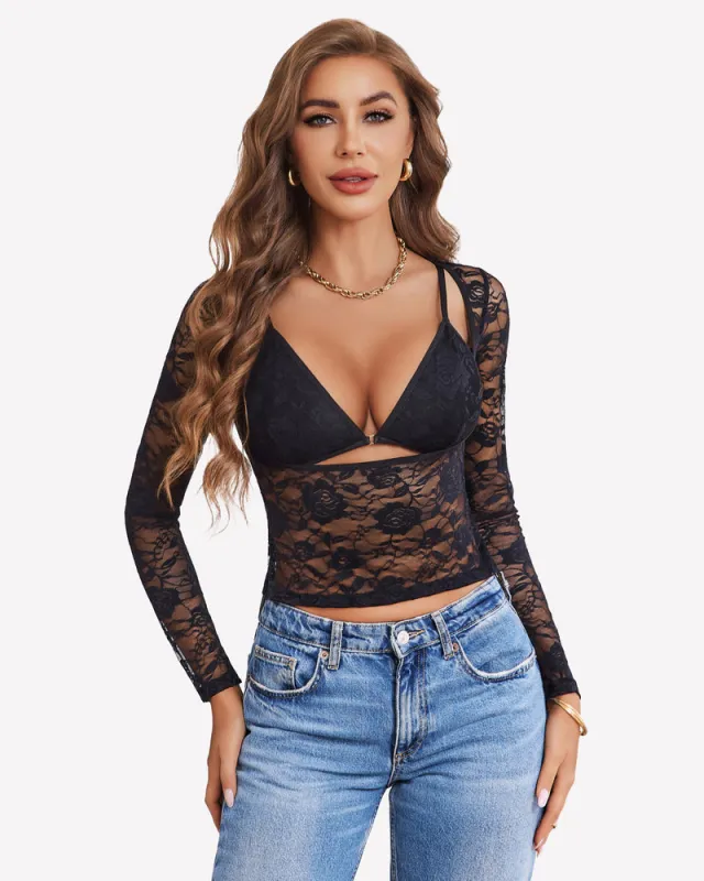 Mesh Long Sleeve Crop Top with Bra Set made by Avid Love
