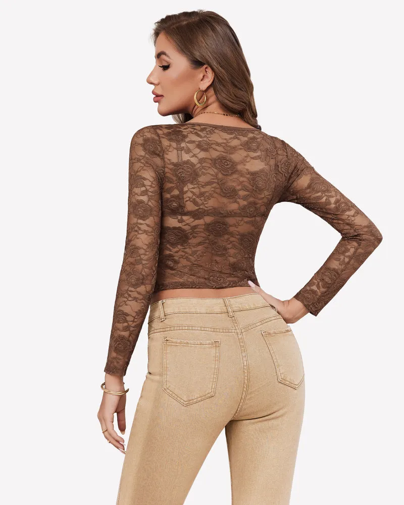 Mesh Long Sleeve Crop Top with Bra Set sold by Avid Love product image thumbnail 5