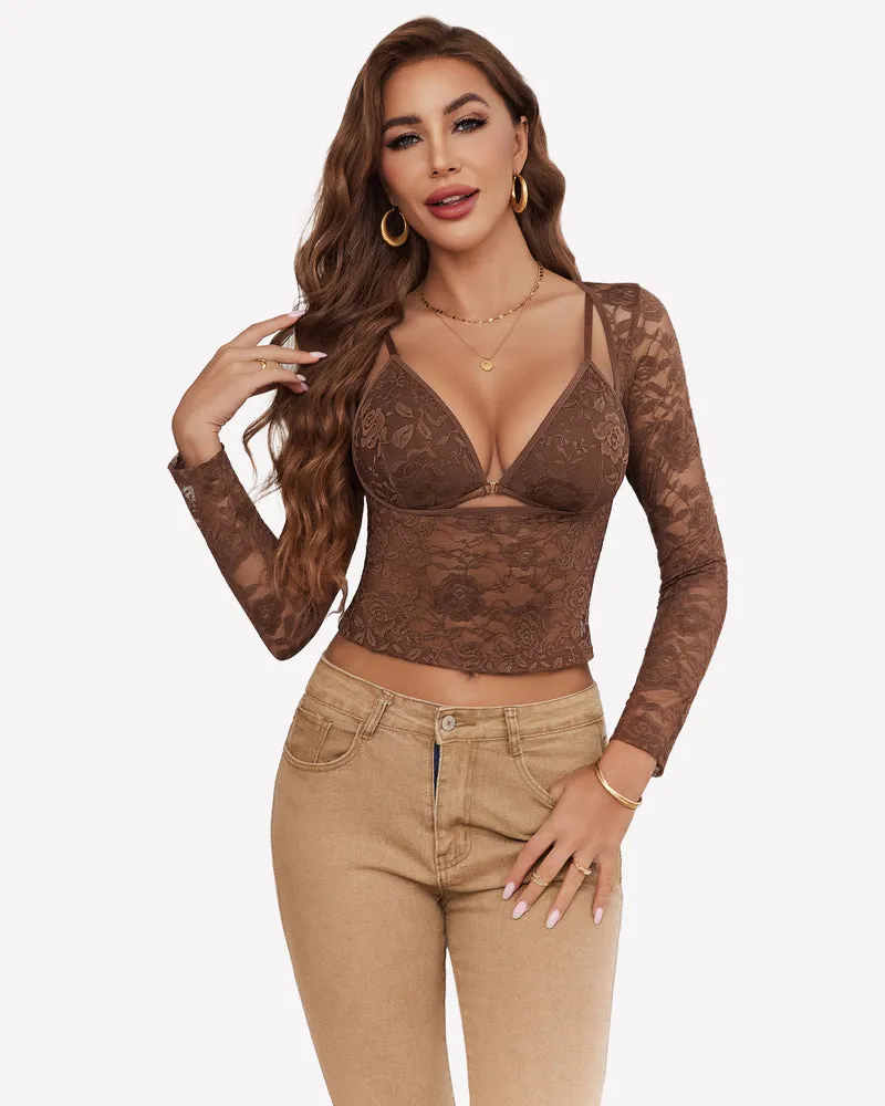 Mesh Long Sleeve Crop Top with Bra Set sold by Avid Love product image thumbnail 4