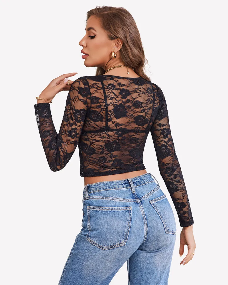 Mesh Long Sleeve Crop Top with Bra Set sold by Avid Love product image thumbnail 2