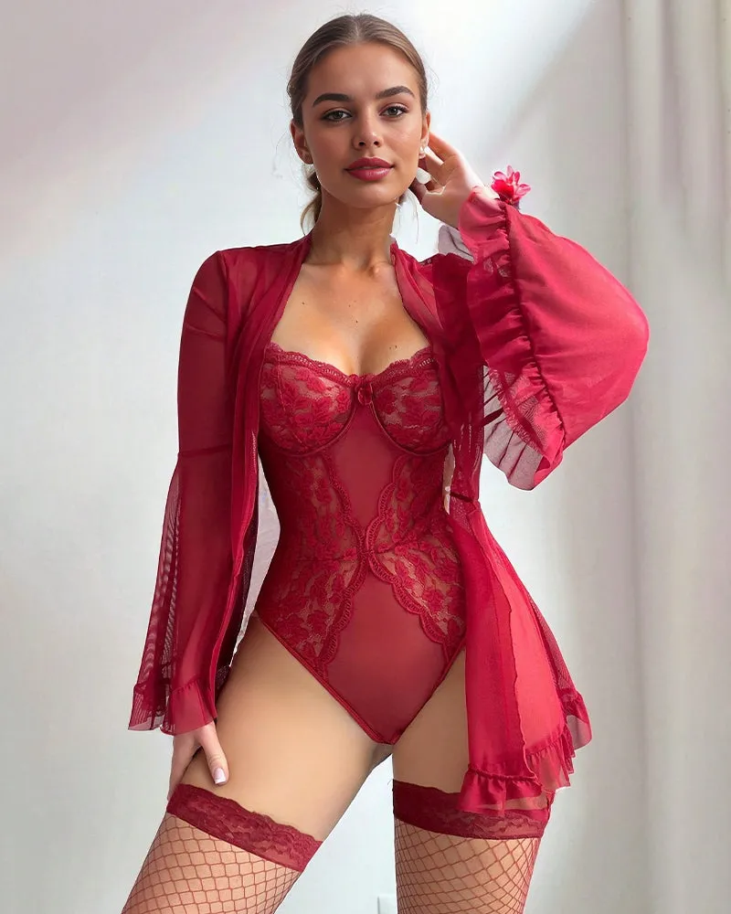 2 Piece Set Lace Kimono Robe with Teddy sold by Avid Love product image thumbnail 4