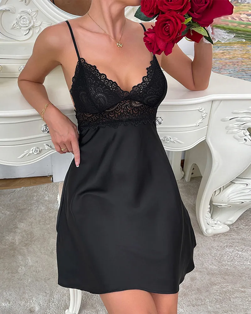 Contrast Lace Backless Satin Dress sold by Avid Love product image thumbnail 4