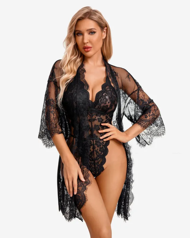 2 Piece Set Lace Robe with Teddy (DE Only) sold by Avid Love
