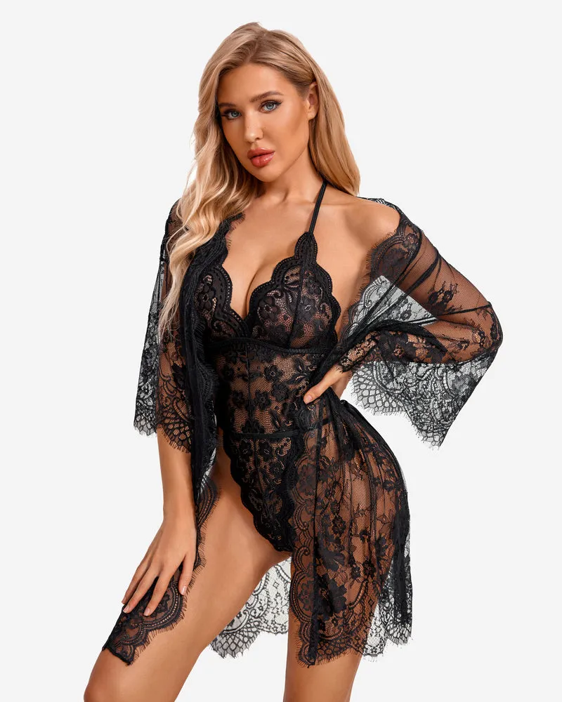 2 Piece Set Lace Robe with Teddy (DE Only) sold by Avid Love product image thumbnail 2