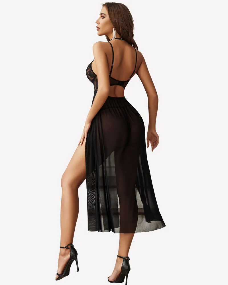 Lace Mesh Side Split Nightgown (DE Only) sold by Avid Love product image thumbnail 2