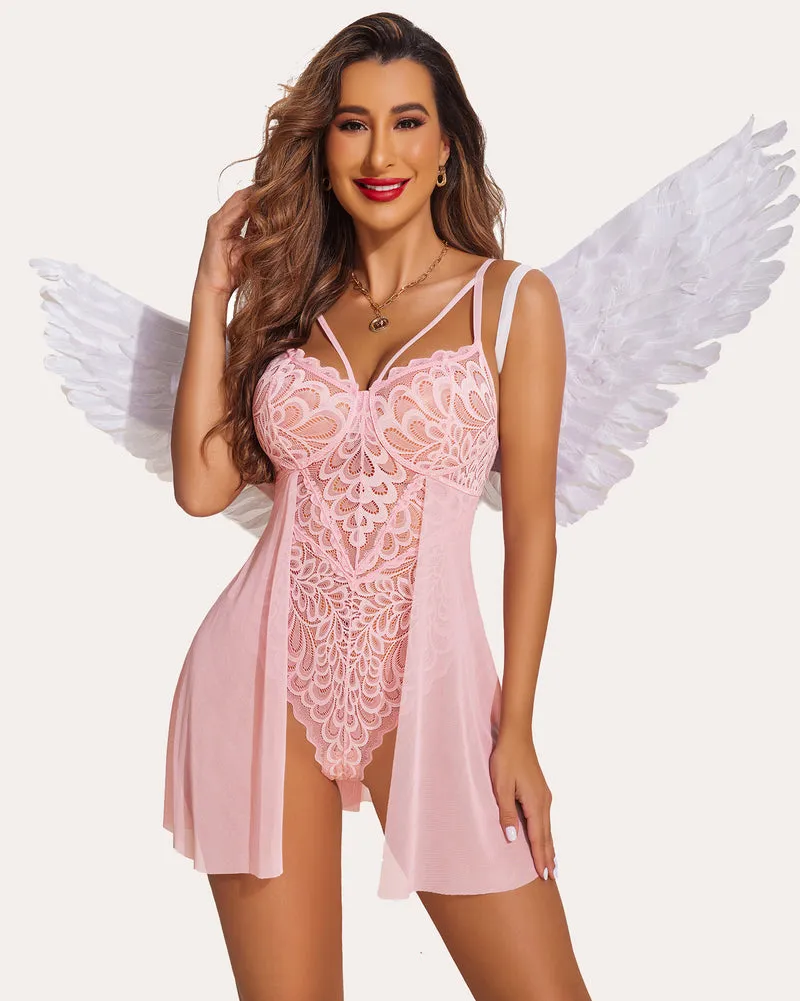 Lace Print Snap Crotch Teddy (DE Only) sold by Avid Love product image thumbnail 5