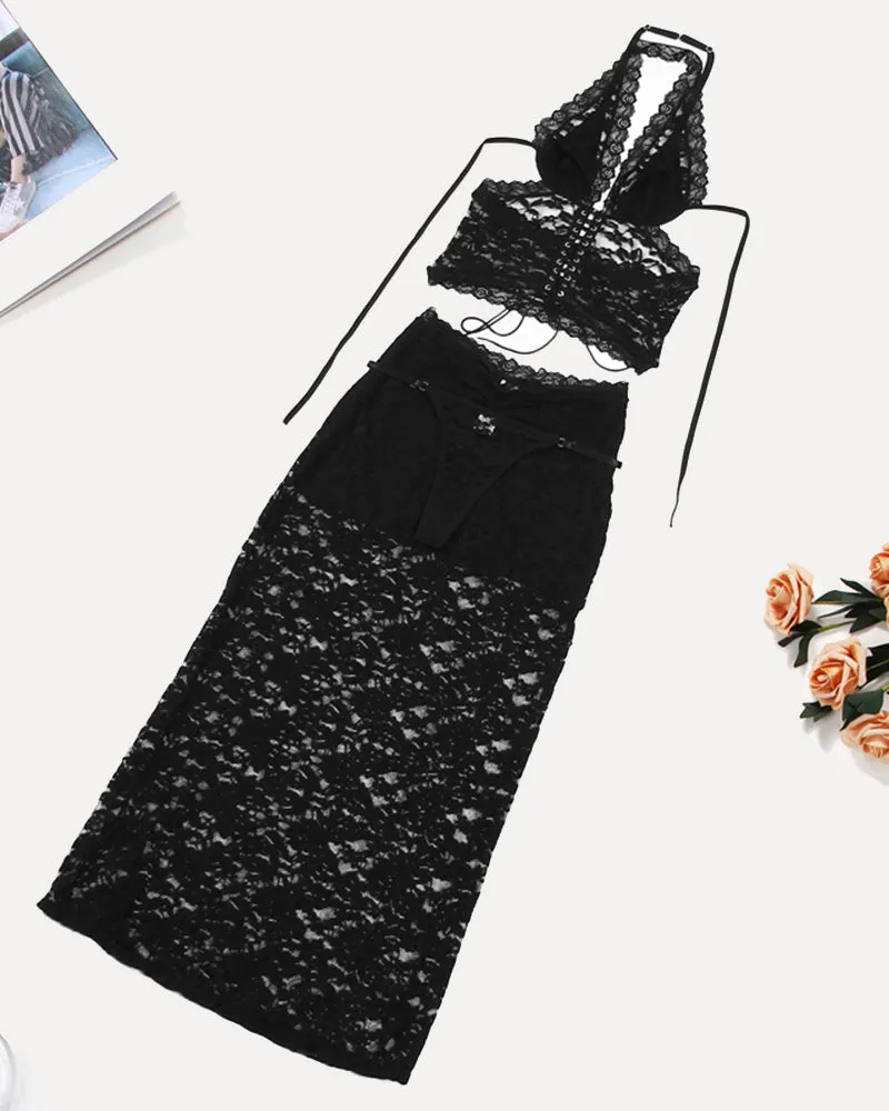 Plunge Neck Halter Lace Two-piece Set sold by Avid Love product image thumbnail 4