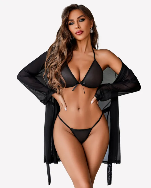 3 Piece Set Kimono Robe with Bra and Panty sold by Avid Love