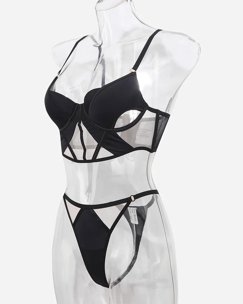 Push Up Mesh Hollow Bra and Thong Set sold by Avid Love product image thumbnail 4