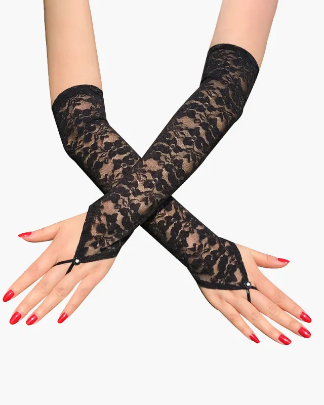 Lace Black Fingerless Floral Gloves sold by Avid Love