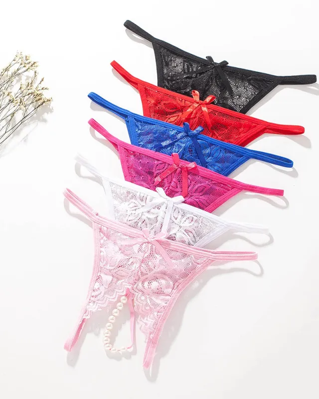 Lace Pearl G-String Low Rise T-Back Thongs sold by Avid Love