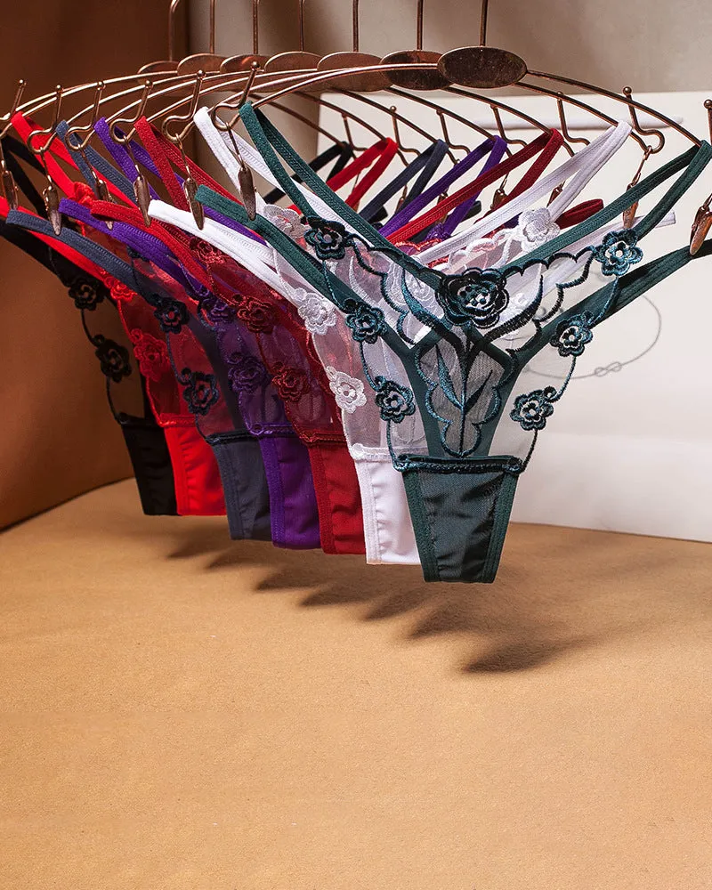 Rose Embroidery Thong Mesh Panties sold by Avid Love product image thumbnail 4