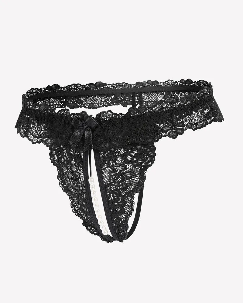 Lace Low Waist Thongs with Pearls Ball sold by Avid Love product image thumbnail 3