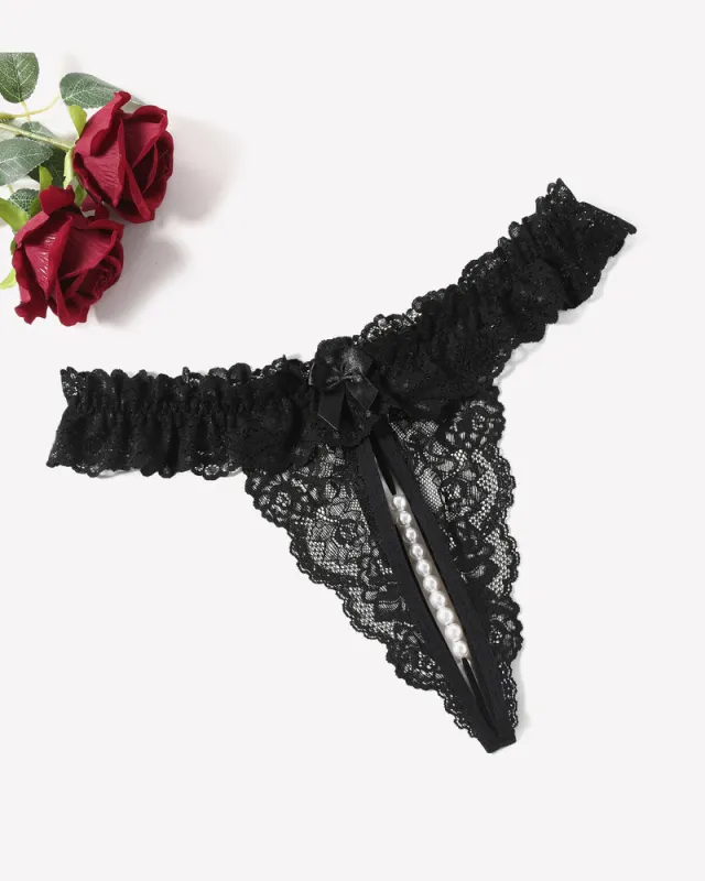Lace Low Waist Thongs with Pearls Ball sold by Avid Love