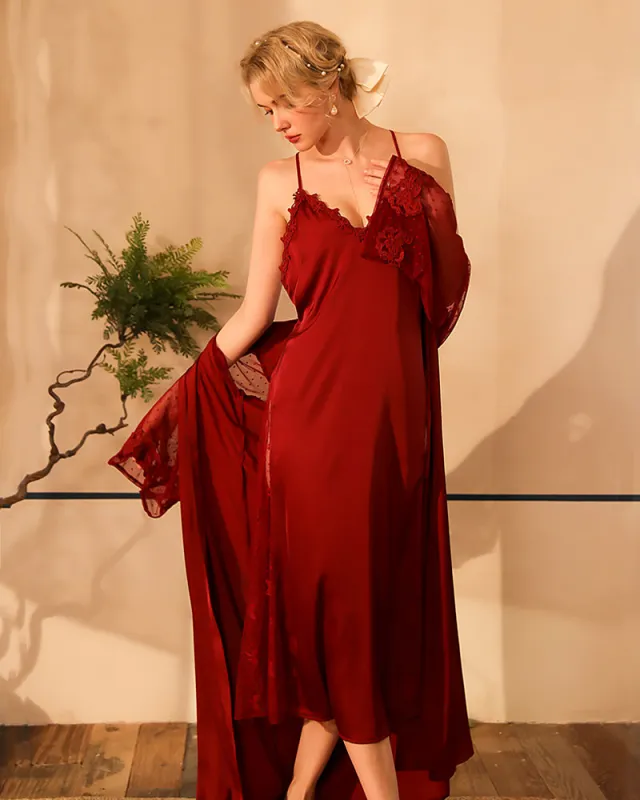 Satin Lace Long Sleeve Night Robe made by Avid Love