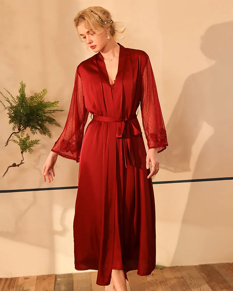 Satin Lace Long Sleeve Night Robe sold by Avid Love product image thumbnail 2