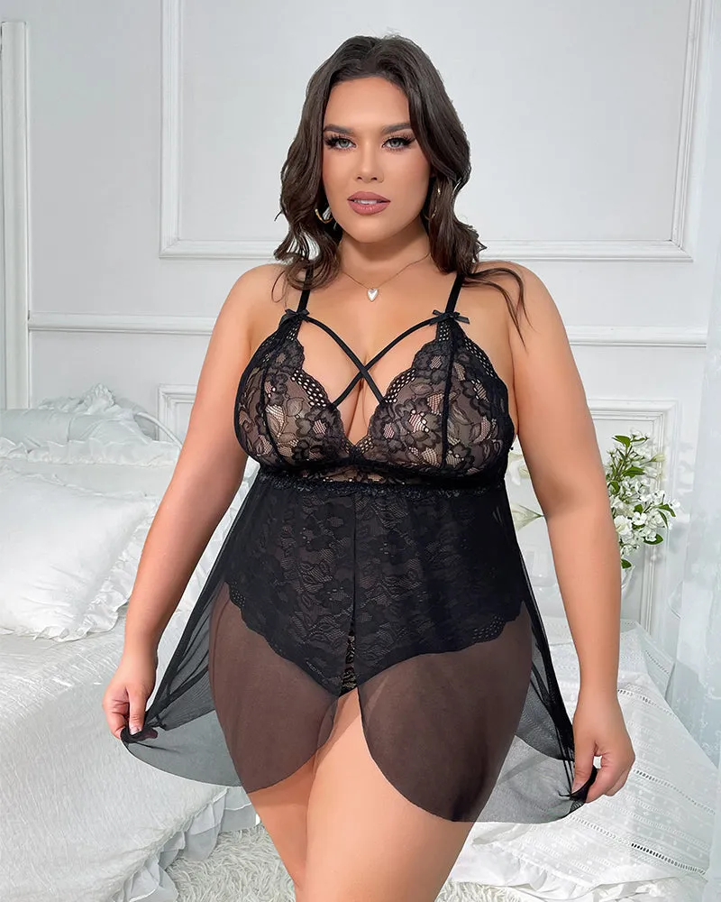 Plus Size Snap Crotch Lace Nighty sold by Avid Love product image thumbnail 2