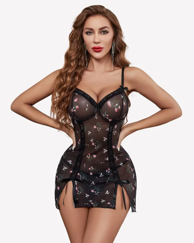Lace Mesh Side Split Nightdress made by Avid Love