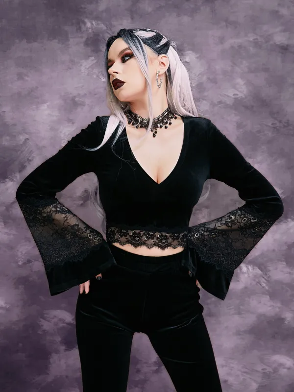 Contrast Eyelash Lace Crop Tee made by zeagoo