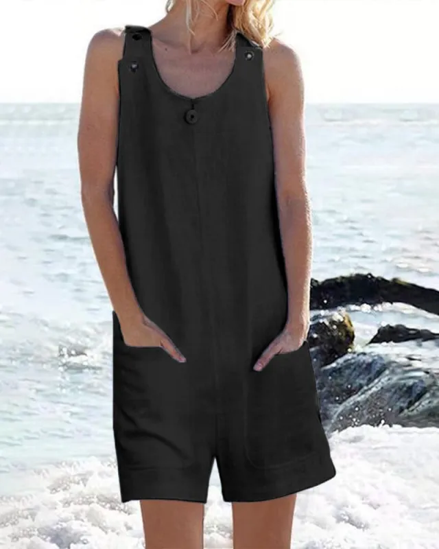 Pocket Buttons Shorts Jumpsuit made by zeagoo