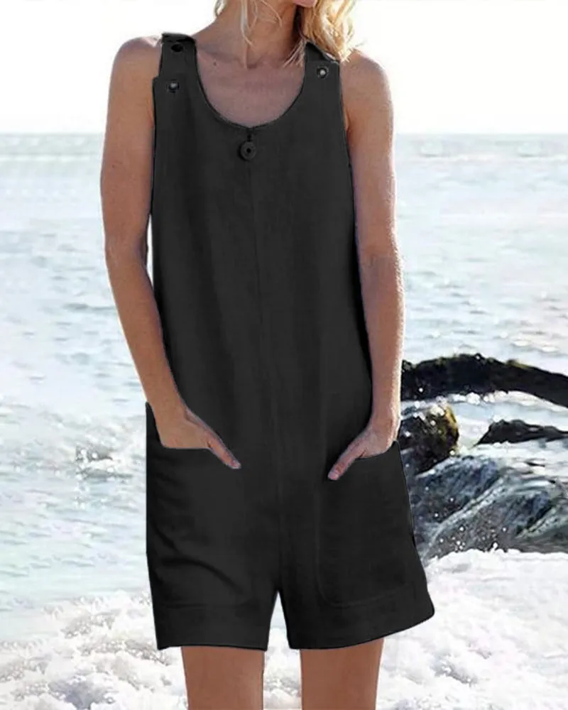 Pocket Buttons Shorts Jumpsuit sold by Avid Love