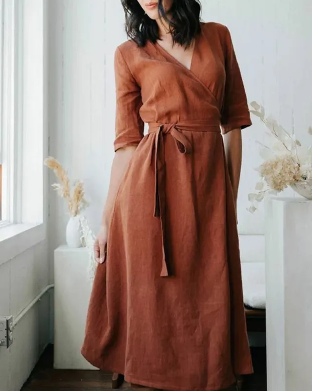 Copper Wrap Dress with Pockets made by Avid Love