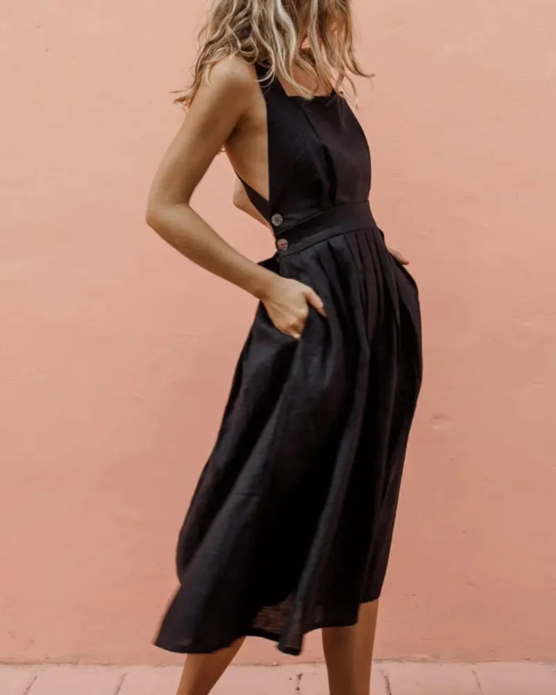 Strap Button Waist Pleated Dress sold by Avid Love product image thumbnail 2