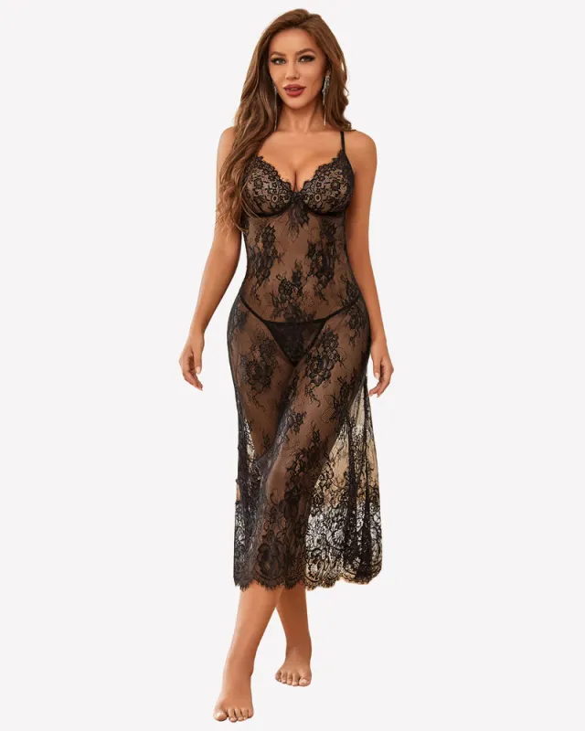 Floral Lace Halter Lingerie Dress sold by Avid Love